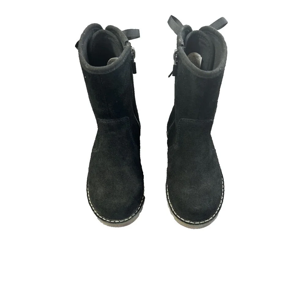 UGG Kids Corene Boots Black Suede Size 11 Toddler/Kids Girls Back Lace Bow